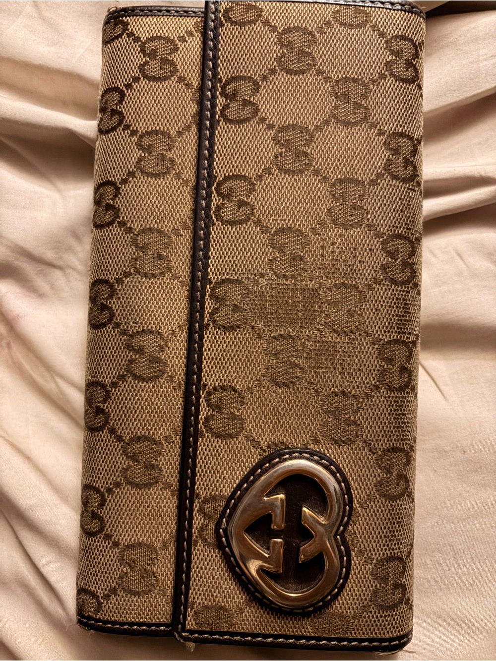 Gucci Brown and Black GG Monogram Leather Wallet with Gold Accent